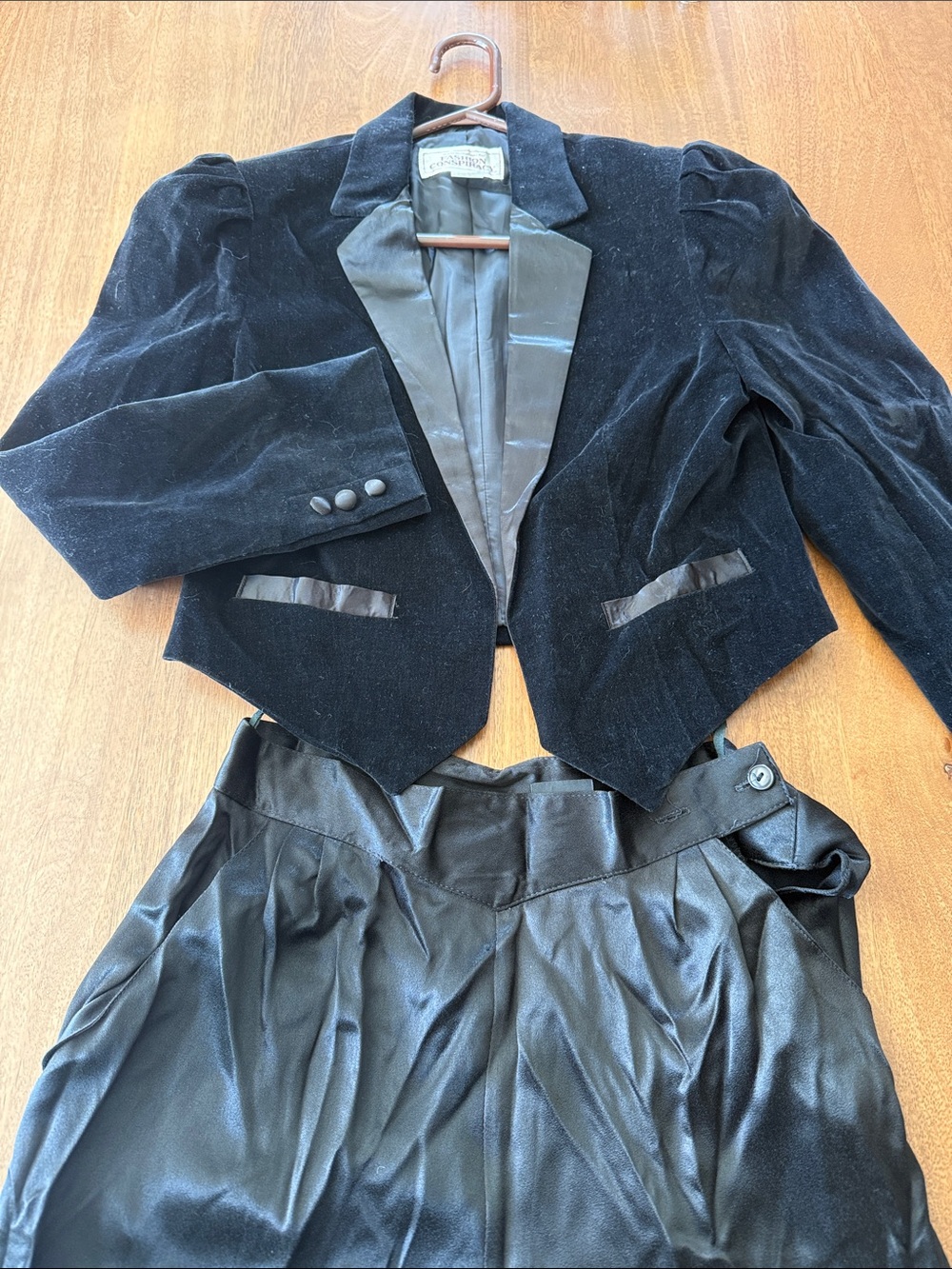 Vintage Black Velvet Blazer and Satin Skirt Set